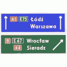 Znak drogowy kierunku i miejscowości E-2